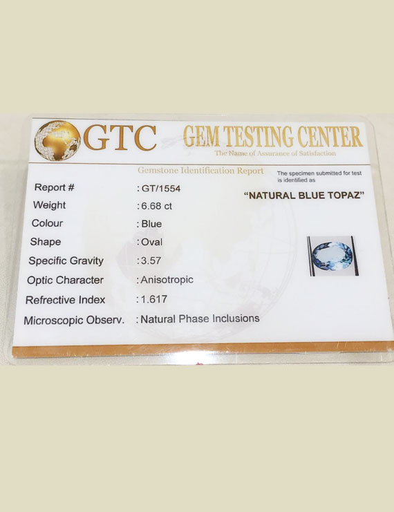 7.45 Ratti (6.68 ct) Natural Blue Topaz